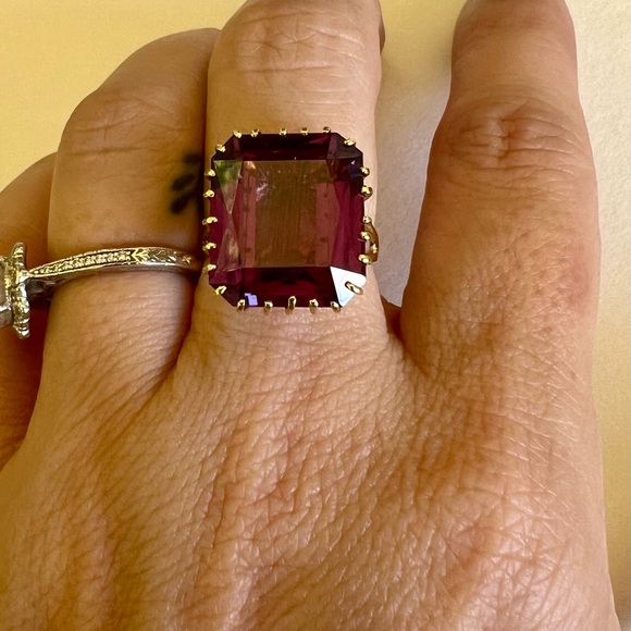 Solid Gold Created Alexandrite Ring - Picture 7 of 11